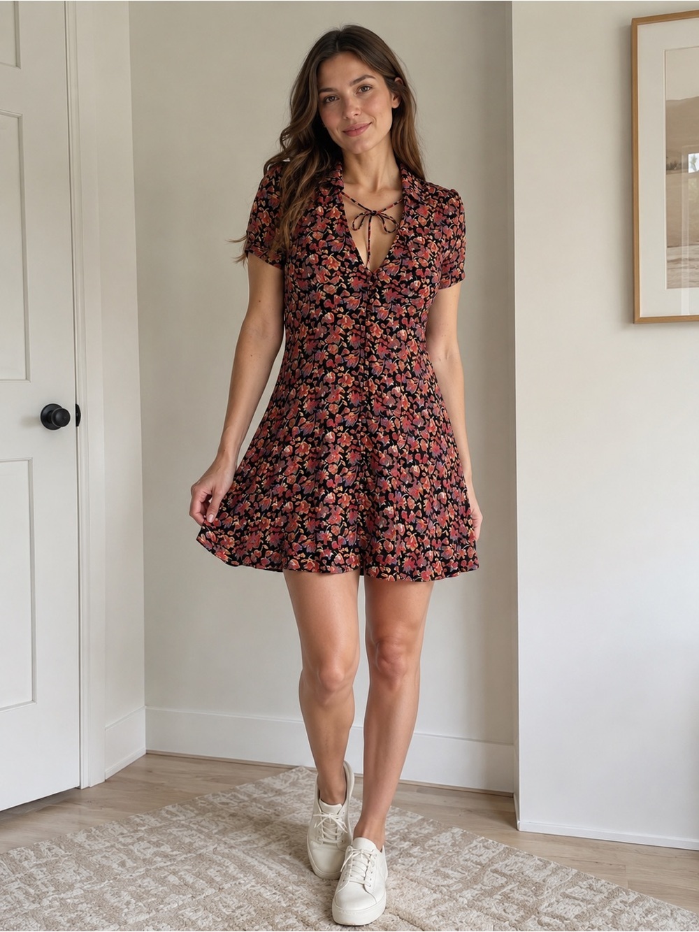 Free People Mini Dress Women’s Size 12 Floral Boho Cottagecore Festival Y2K HH